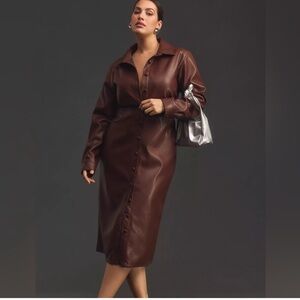 Anthropologie Brown Faux Leather Midi Dress